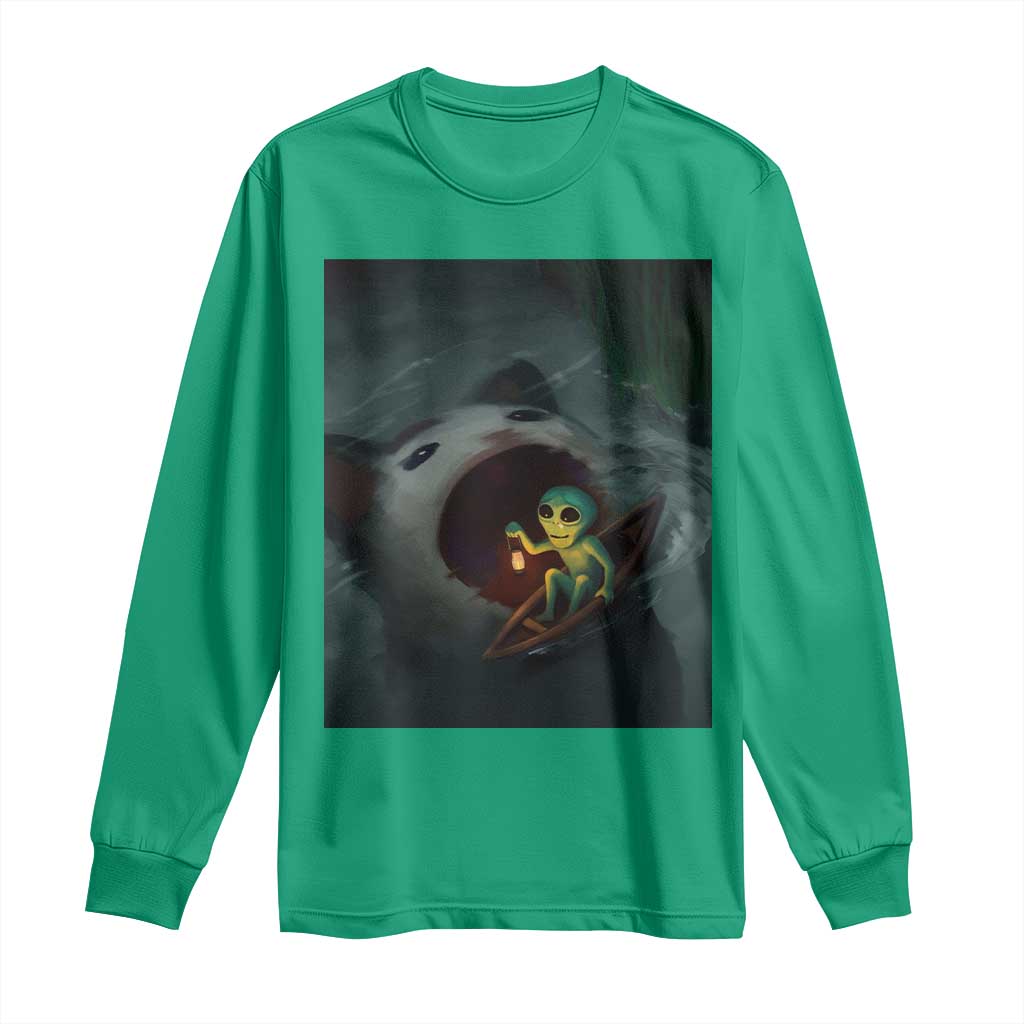 Funny Alien Cat Meme Long Sleeve Shirt Weird Silly - Wonder Print Shop