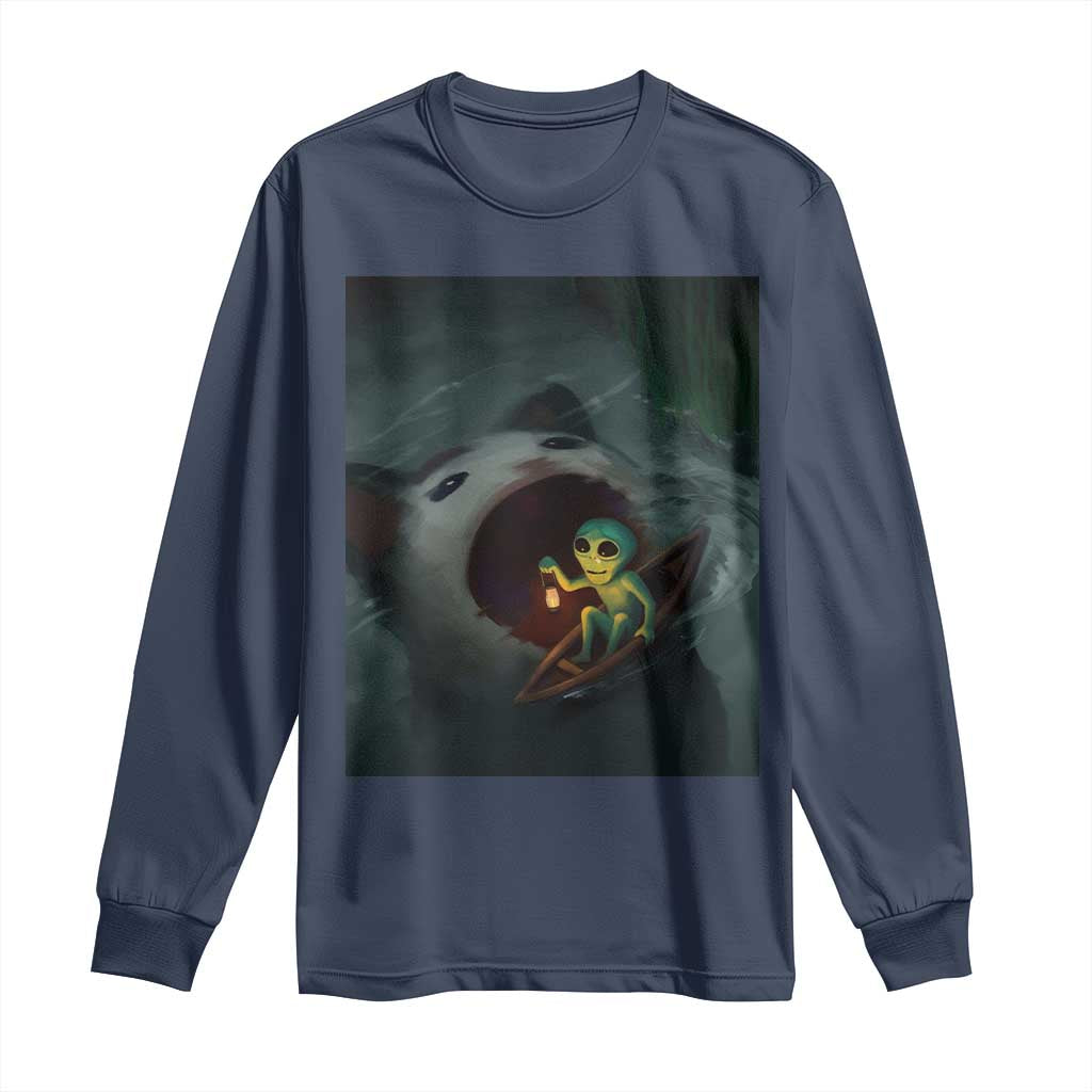 Funny Alien Cat Meme Long Sleeve Shirt Weird Silly - Wonder Print Shop