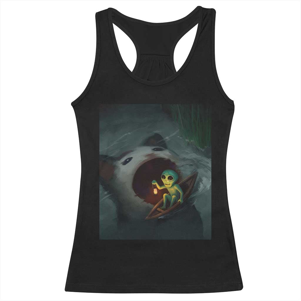Funny Alien Cat Meme Racerback Tank Top Weird Silly - Wonder Print Shop