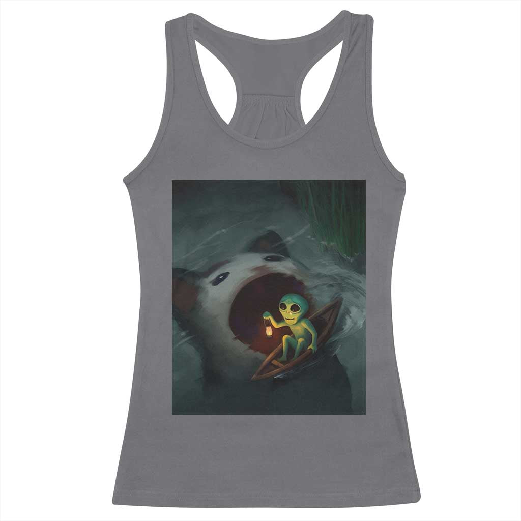Funny Alien Cat Meme Racerback Tank Top Weird Silly - Wonder Print Shop
