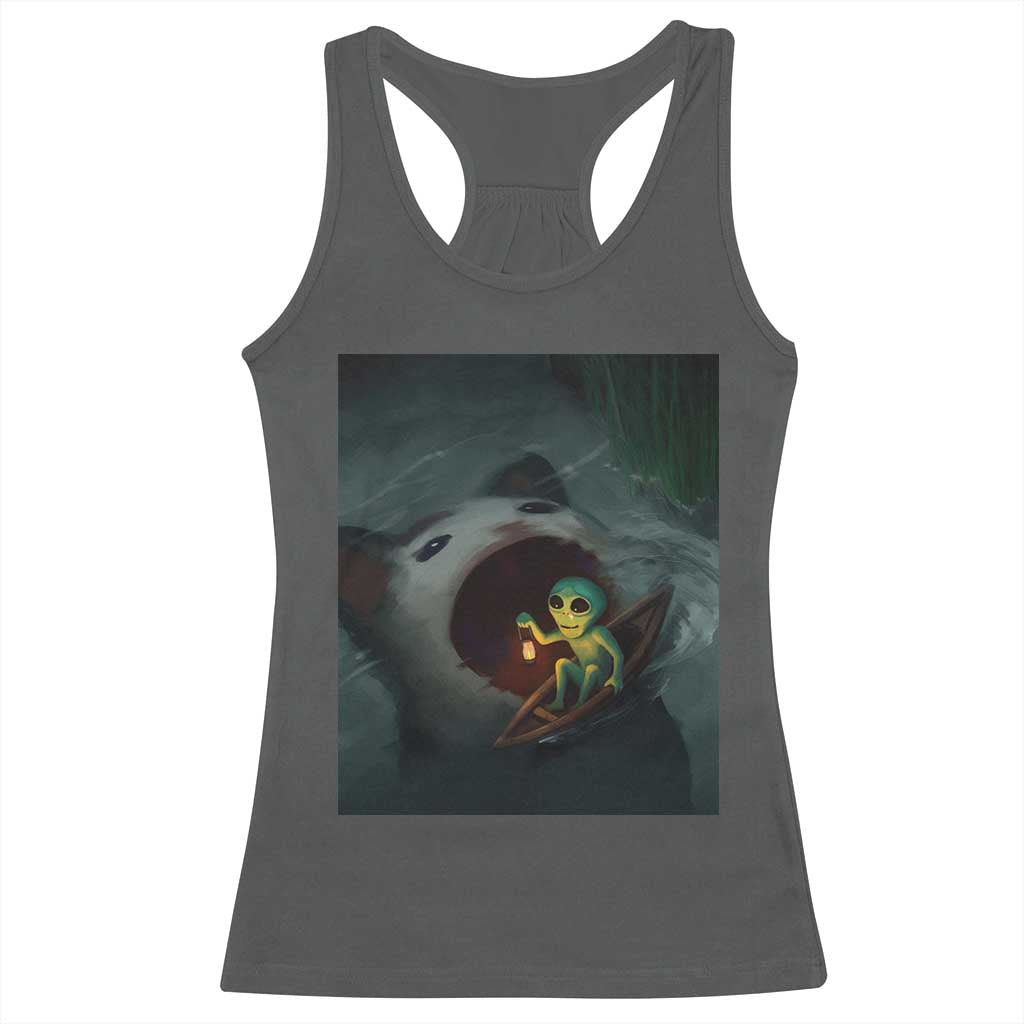Funny Alien Cat Meme Racerback Tank Top Weird Silly - Wonder Print Shop