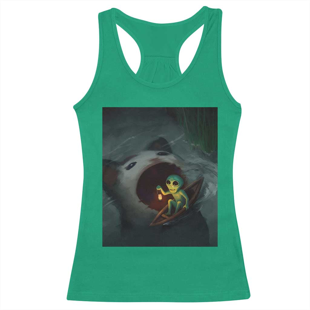 Funny Alien Cat Meme Racerback Tank Top Weird Silly - Wonder Print Shop