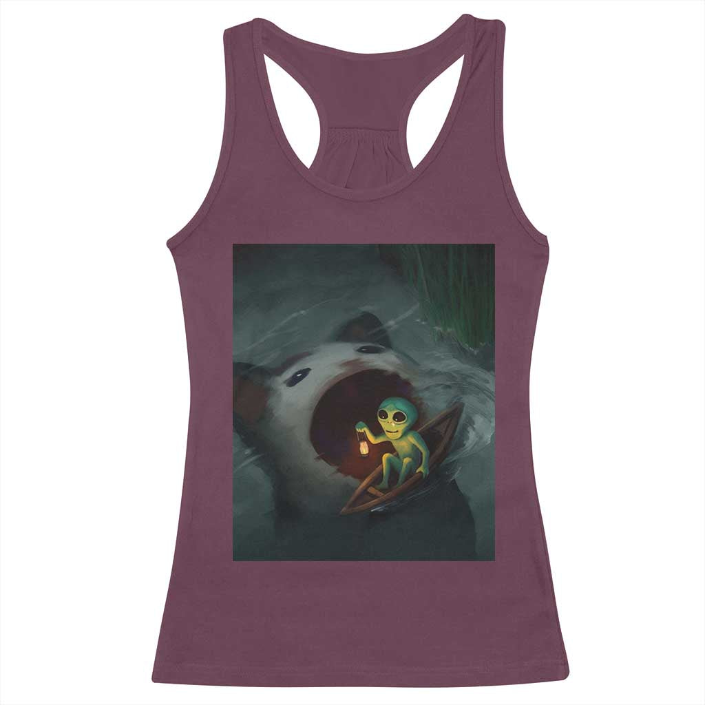 Funny Alien Cat Meme Racerback Tank Top Weird Silly - Wonder Print Shop