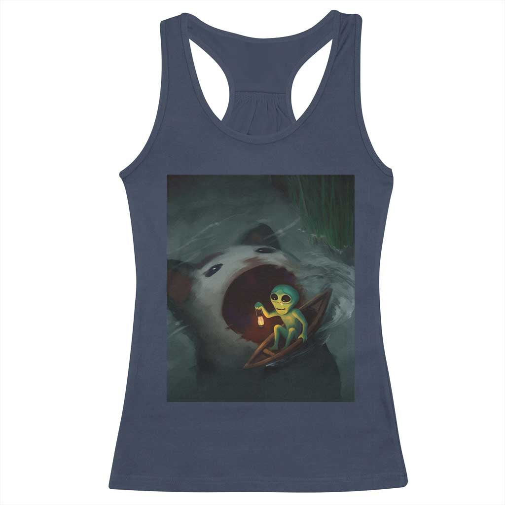 Funny Alien Cat Meme Racerback Tank Top Weird Silly - Wonder Print Shop