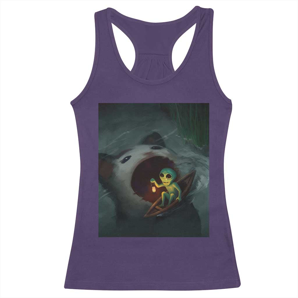 Funny Alien Cat Meme Racerback Tank Top Weird Silly - Wonder Print Shop