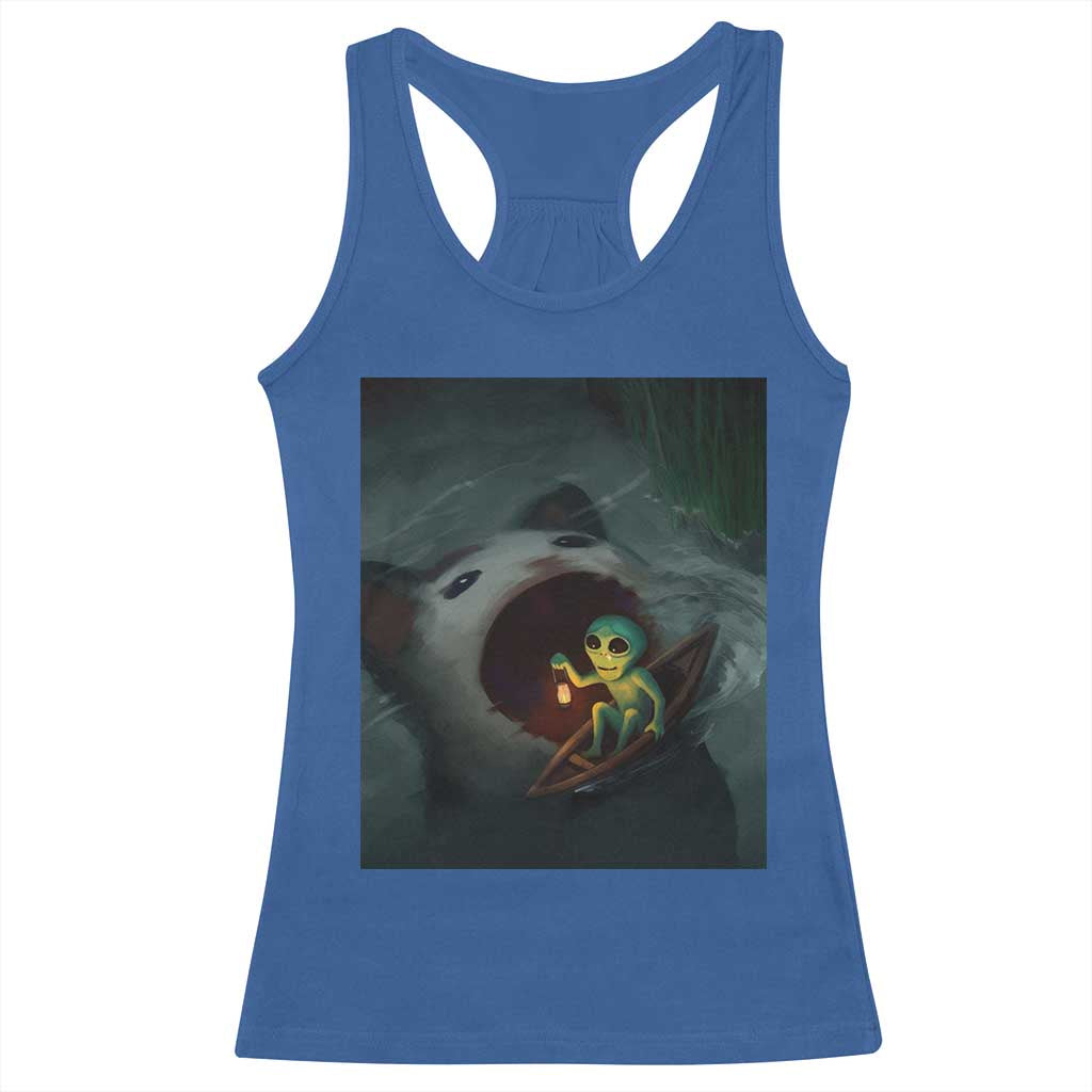 Funny Alien Cat Meme Racerback Tank Top Weird Silly - Wonder Print Shop