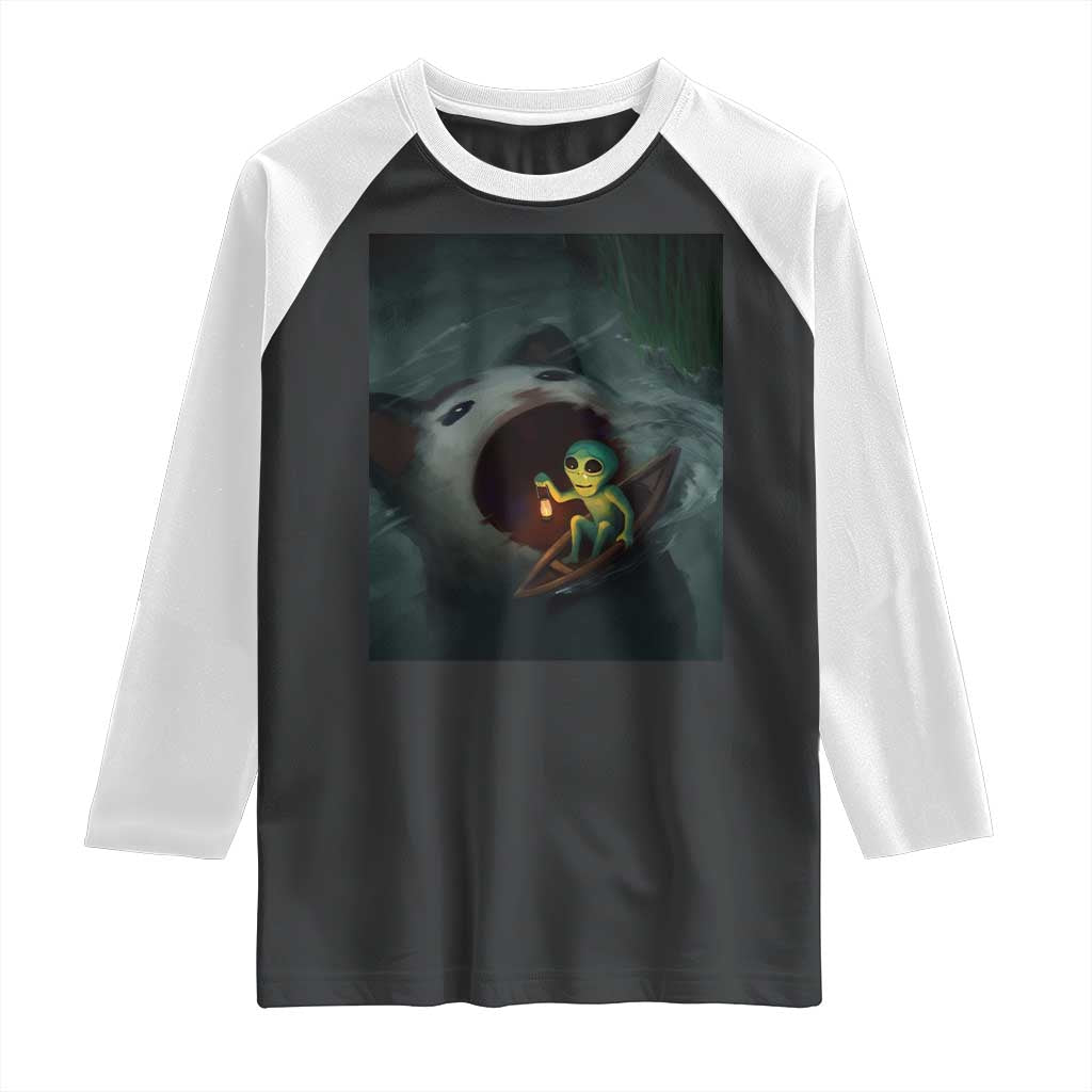 Funny Alien Cat Meme Raglan Shirt Weird Silly - Wonder Print Shop
