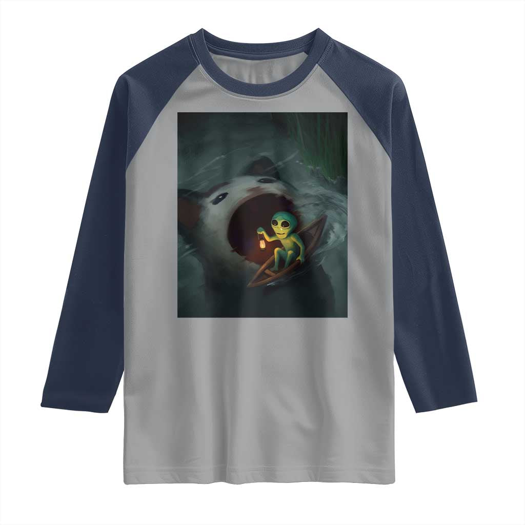 Funny Alien Cat Meme Raglan Shirt Weird Silly - Wonder Print Shop