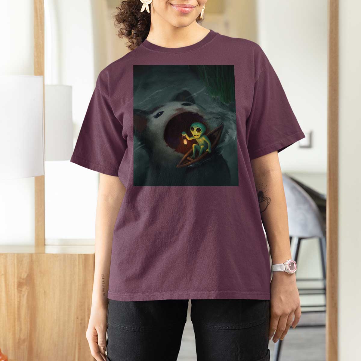 Funny Alien Cat Meme T Shirt For Women Weird Silly - Wonder Print Shop