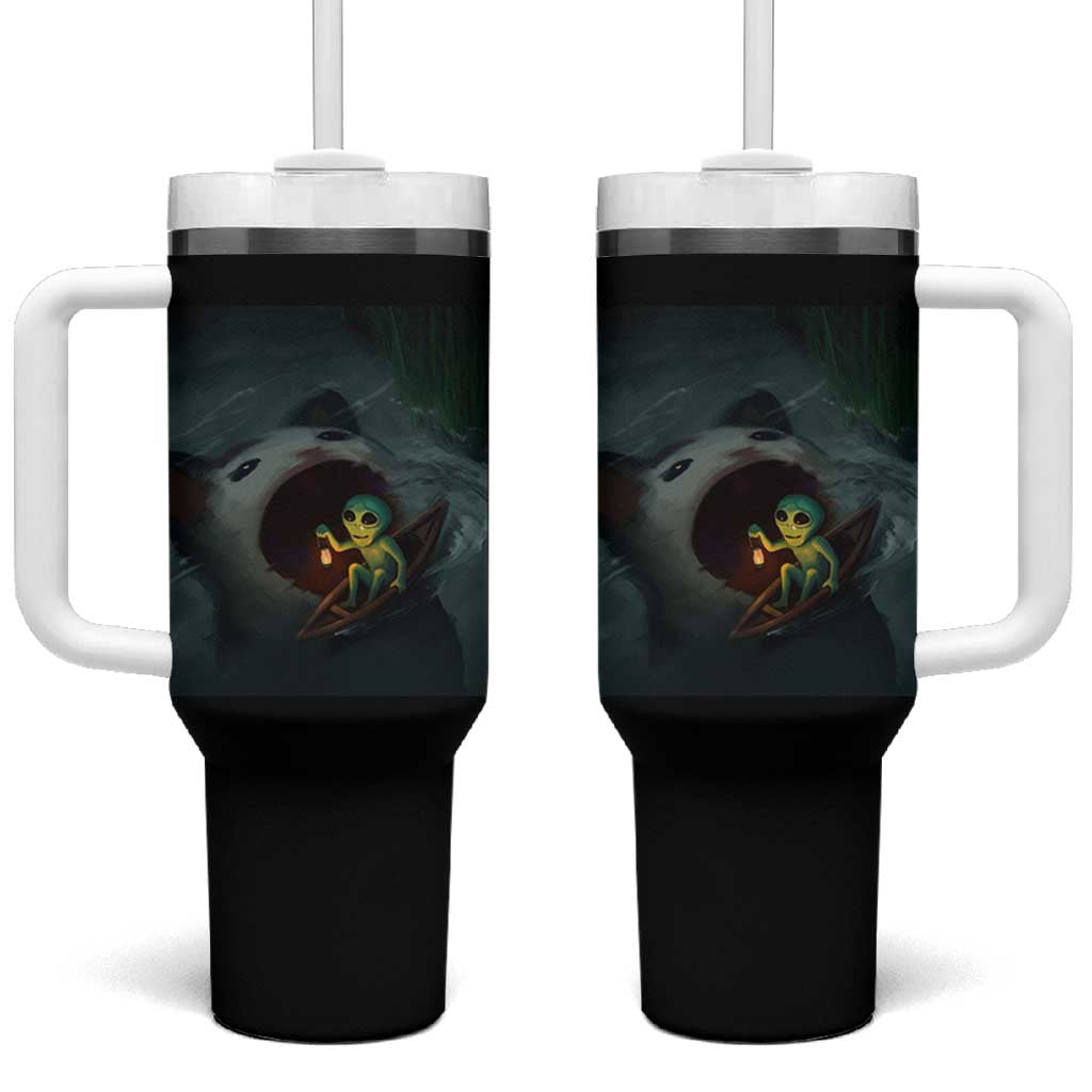 Funny Alien Cat Meme Tumbler With Handle Weird Silly - Wonder Print Shop