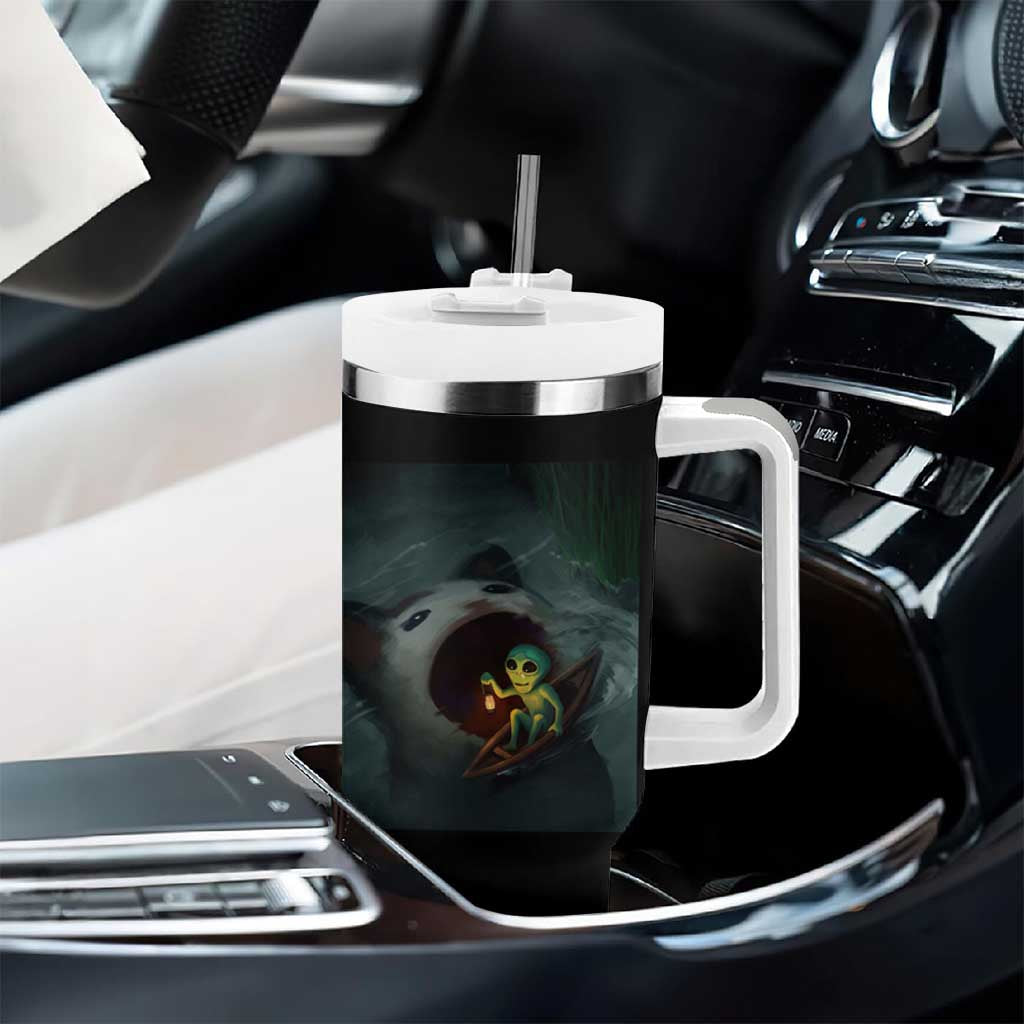 Funny Alien Cat Meme Tumbler With Handle Weird Silly - Wonder Print Shop