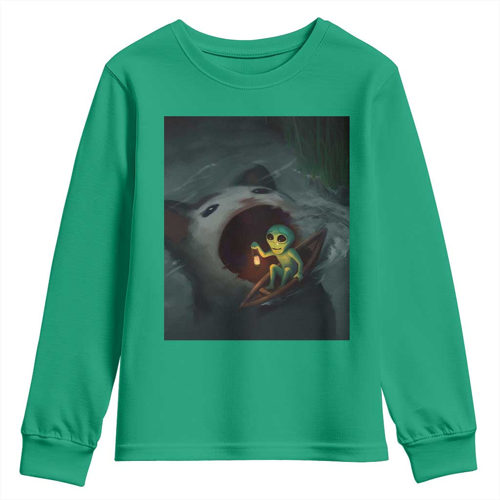 Funny Alien Cat Meme Youth Sweatshirt Weird Silly - Wonder Print Shop
