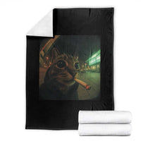 Funny Smoking Cat Throw Blanket Retro 90s Grunge Cat Selfie Streetwear Meme - Wonder Print Shop