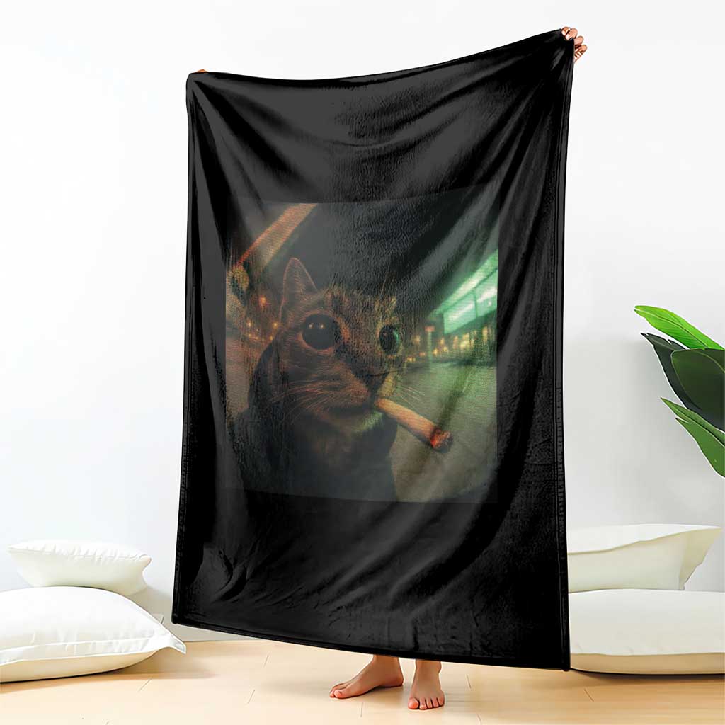 Funny Smoking Cat Throw Blanket Retro 90s Grunge Cat Selfie Streetwear Meme - Wonder Print Shop