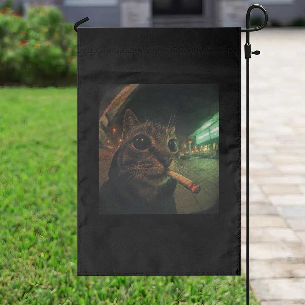 Funny Smoking Cat Garden Flag Retro 90s Grunge Cat Selfie Streetwear Meme - Wonder Print Shop