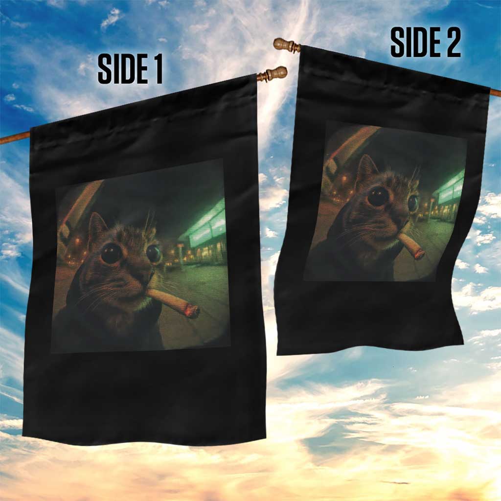 Funny Smoking Cat Garden Flag Retro 90s Grunge Cat Selfie Streetwear Meme - Wonder Print Shop