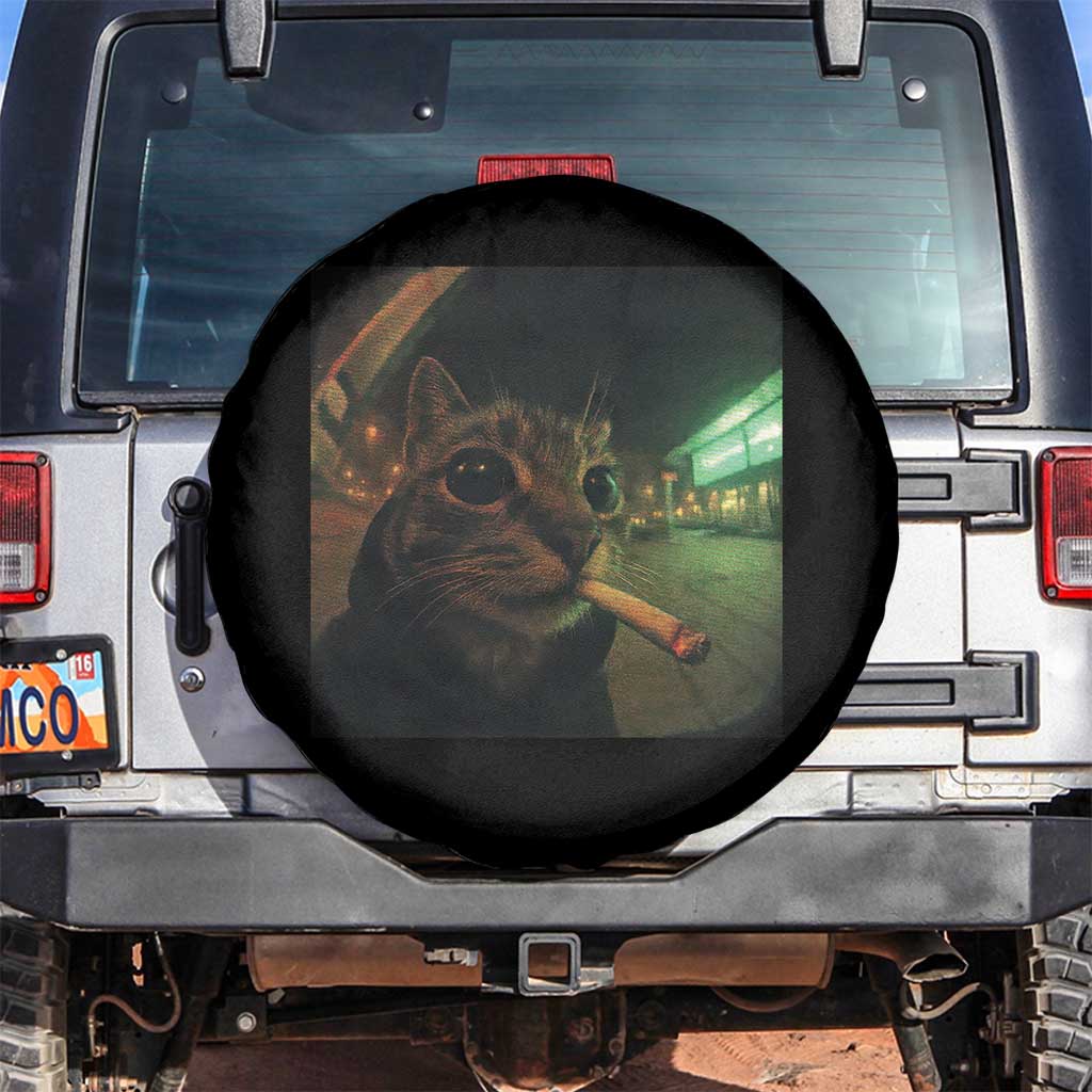 Funny Smoking Cat Spare Tire Cover Retro 90s Grunge Cat Selfie Streetwear Meme - Wonder Print Shop