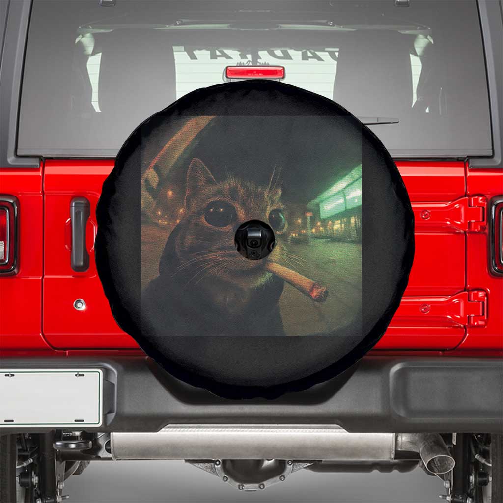 Funny Smoking Cat Spare Tire Cover Retro 90s Grunge Cat Selfie Streetwear Meme - Wonder Print Shop
