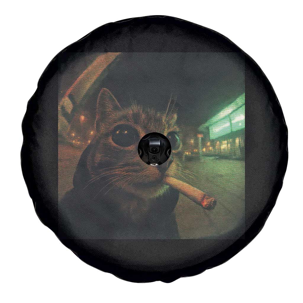 Funny Smoking Cat Spare Tire Cover Retro 90s Grunge Cat Selfie Streetwear Meme - Wonder Print Shop