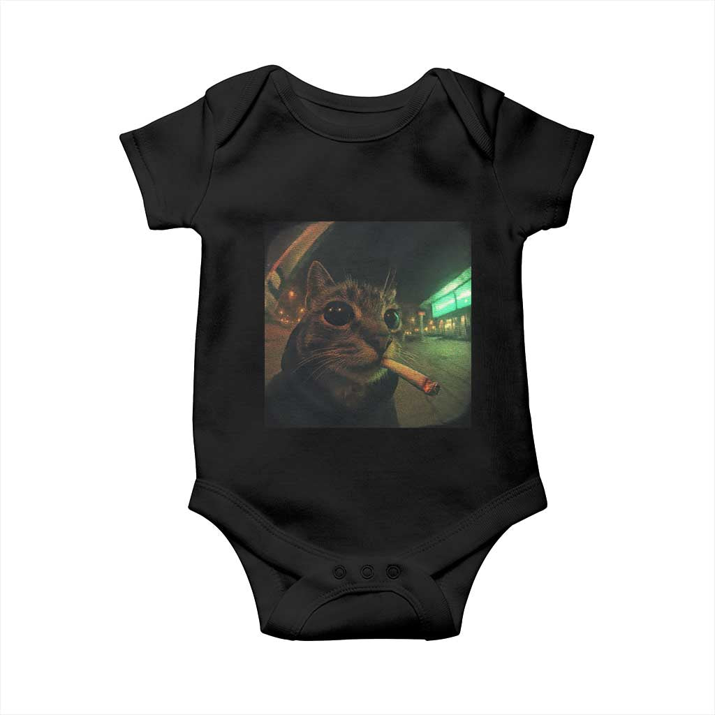 Funny Smoking Cat Baby Onesie Retro 90s Grunge Cat Selfie Streetwear Meme - Wonder Print Shop