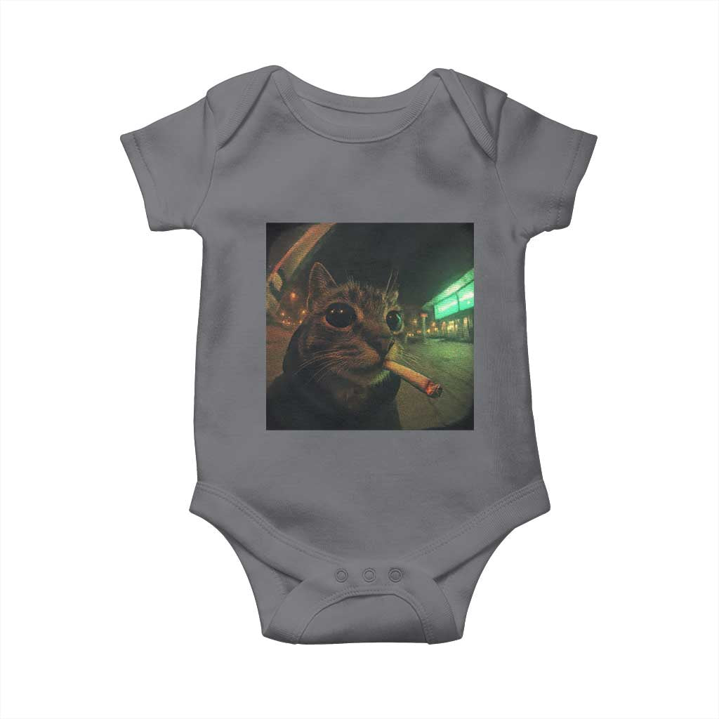 Funny Smoking Cat Baby Onesie Retro 90s Grunge Cat Selfie Streetwear Meme - Wonder Print Shop