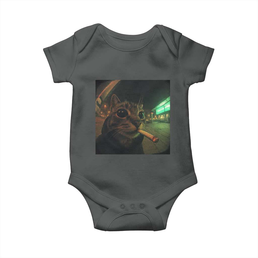 Funny Smoking Cat Baby Onesie Retro 90s Grunge Cat Selfie Streetwear Meme - Wonder Print Shop