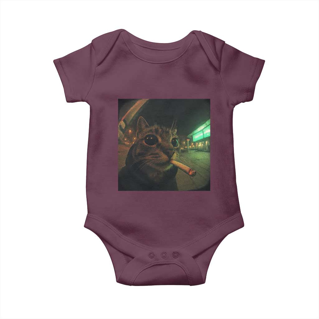 Funny Smoking Cat Baby Onesie Retro 90s Grunge Cat Selfie Streetwear Meme - Wonder Print Shop