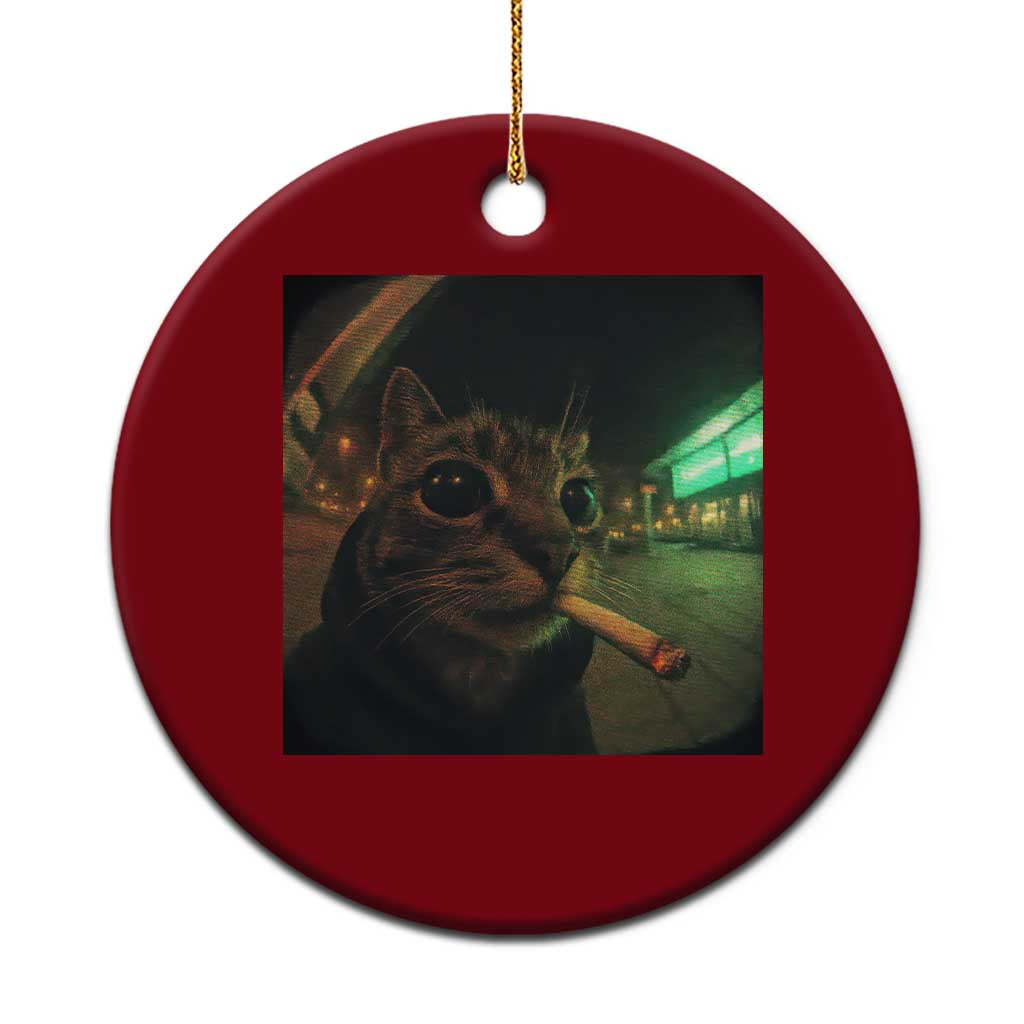 Funny Smoking Cat Ceramic Ornament Retro 90s Grunge Cat Selfie Streetwear Meme - Wonder Print Shop