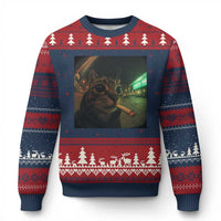 Funny Smoking Cat Ugly Christmas Sweater Retro 90s Grunge Cat Selfie Streetwear Meme - Wonder Print Shop