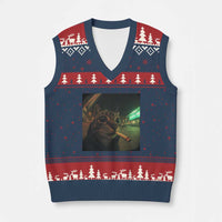 Funny Smoking Cat V-Neck Knit Sweater Vest Retro 90s Grunge Cat Selfie Streetwear Meme - Wonder Print Shop
