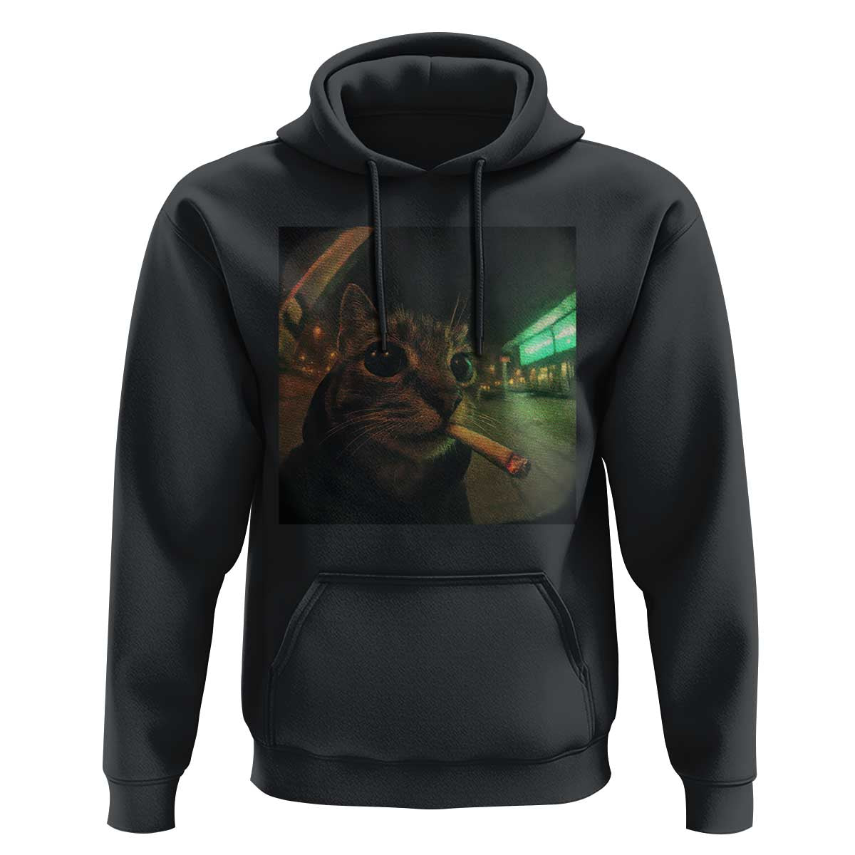 Funny Smoking Cat Hoodie Retro 90s Grunge Cat Selfie Streetwear Meme - Wonder Print Shop