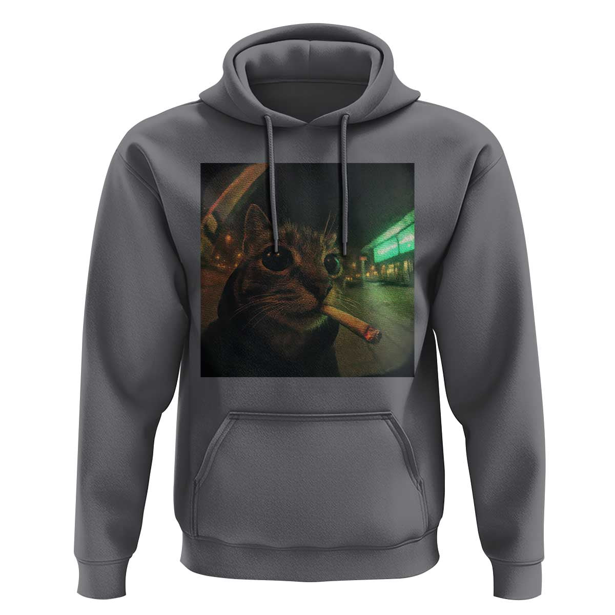 Funny Smoking Cat Hoodie Retro 90s Grunge Cat Selfie Streetwear Meme - Wonder Print Shop