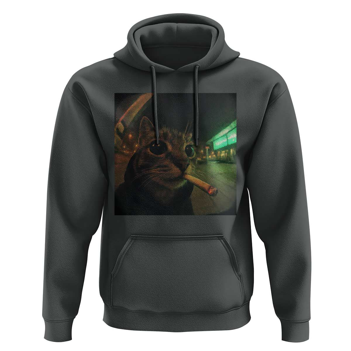 Funny Smoking Cat Hoodie Retro 90s Grunge Cat Selfie Streetwear Meme - Wonder Print Shop