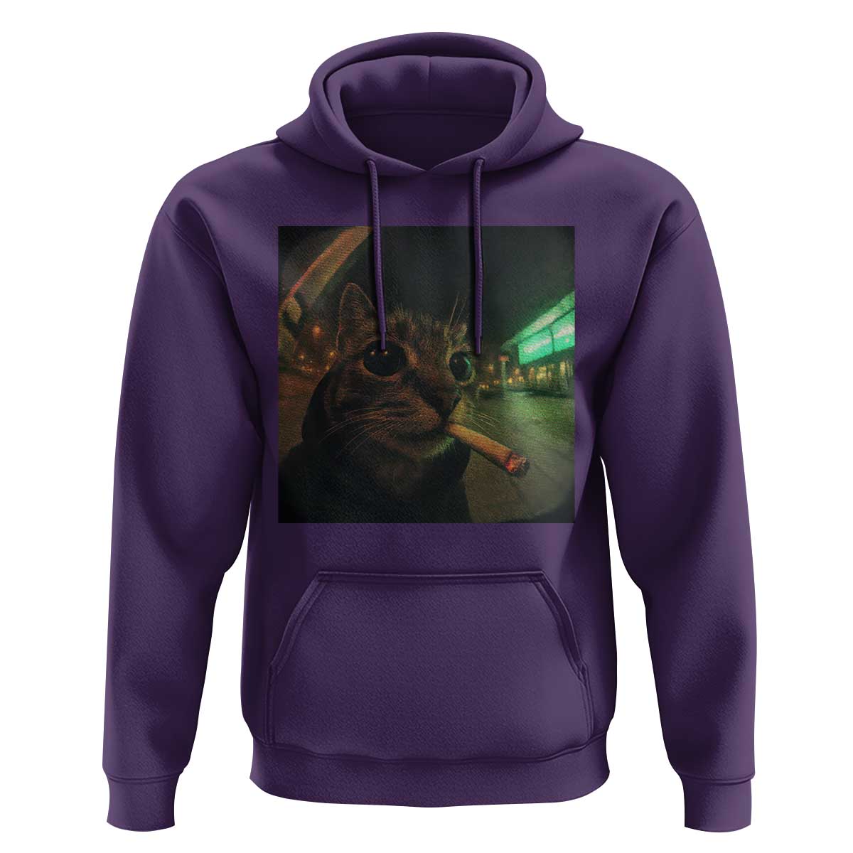 Funny Smoking Cat Hoodie Retro 90s Grunge Cat Selfie Streetwear Meme - Wonder Print Shop