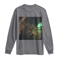 Funny Smoking Cat Long Sleeve Shirt Retro 90s Grunge Cat Selfie Streetwear Meme - Wonder Print Shop