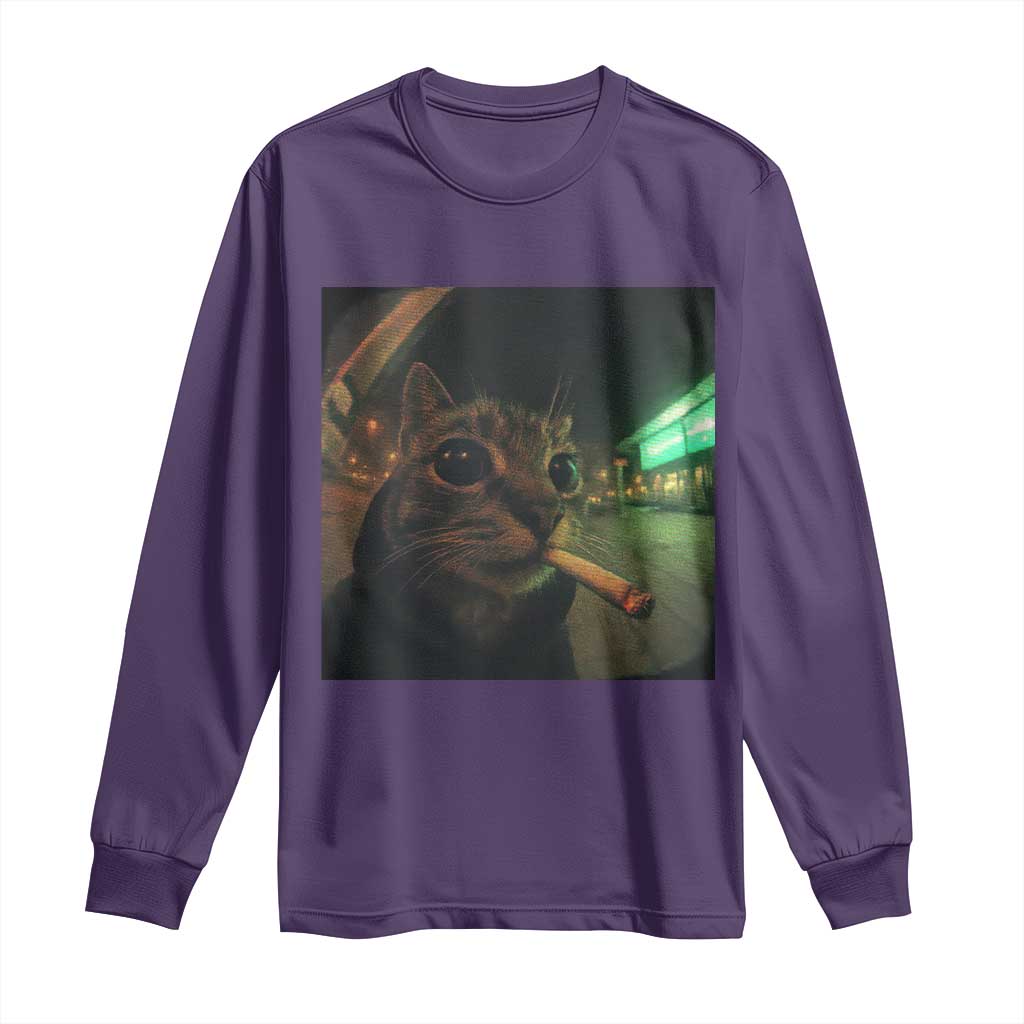Funny Smoking Cat Long Sleeve Shirt Retro 90s Grunge Cat Selfie Streetwear Meme - Wonder Print Shop