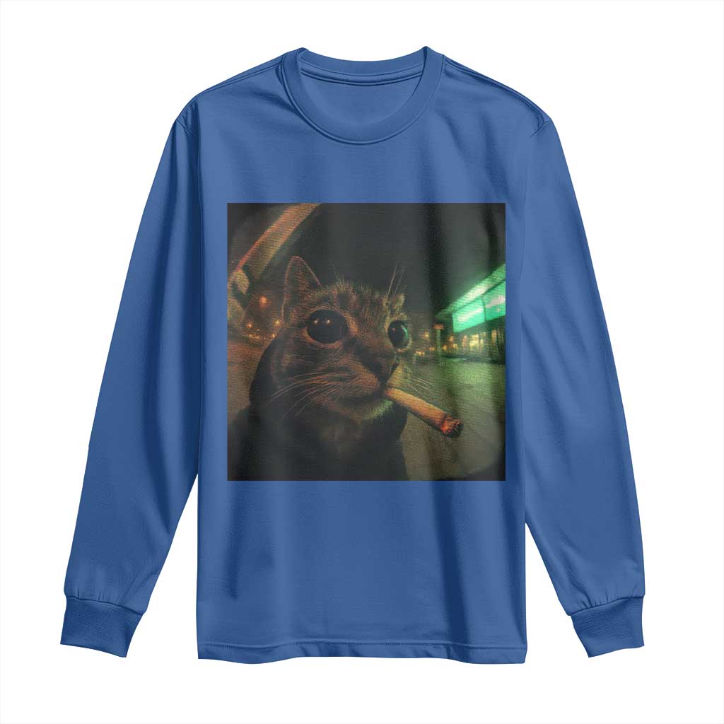 Funny Smoking Cat Long Sleeve Shirt Retro 90s Grunge Cat Selfie Streetwear Meme - Wonder Print Shop