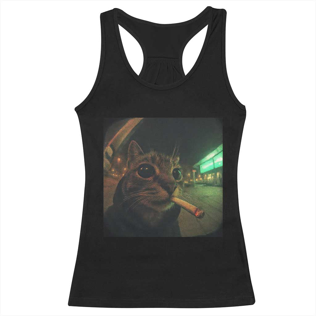Funny Smoking Cat Racerback Tank Top Retro 90s Grunge Cat Selfie Streetwear Meme - Wonder Print Shop