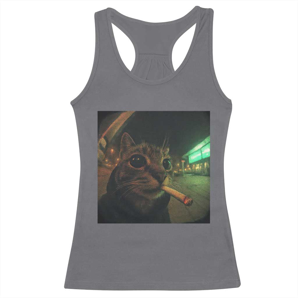 Funny Smoking Cat Racerback Tank Top Retro 90s Grunge Cat Selfie Streetwear Meme - Wonder Print Shop