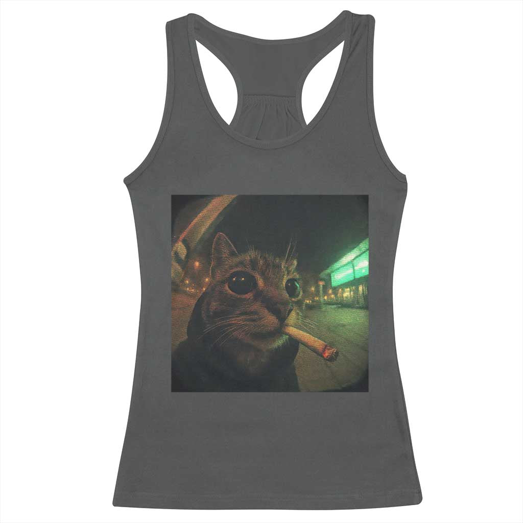Funny Smoking Cat Racerback Tank Top Retro 90s Grunge Cat Selfie Streetwear Meme - Wonder Print Shop