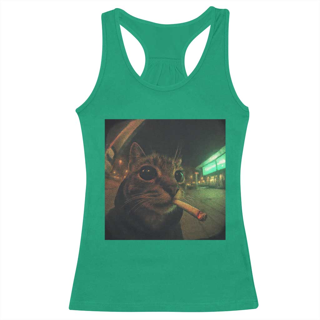 Funny Smoking Cat Racerback Tank Top Retro 90s Grunge Cat Selfie Streetwear Meme - Wonder Print Shop
