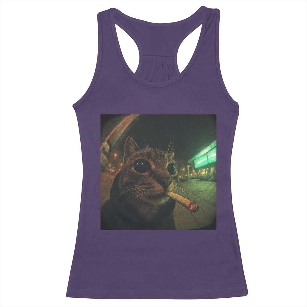 Funny Smoking Cat Racerback Tank Top Retro 90s Grunge Cat Selfie Streetwear Meme - Wonder Print Shop