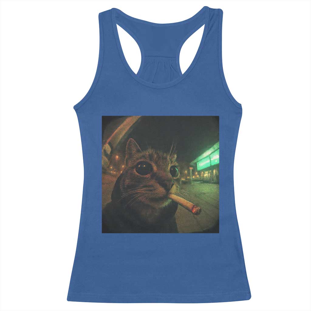 Funny Smoking Cat Racerback Tank Top Retro 90s Grunge Cat Selfie Streetwear Meme - Wonder Print Shop