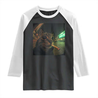 Funny Smoking Cat Raglan Shirt Retro 90s Grunge Cat Selfie Streetwear Meme - Wonder Print Shop