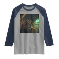 Funny Smoking Cat Raglan Shirt Retro 90s Grunge Cat Selfie Streetwear Meme - Wonder Print Shop