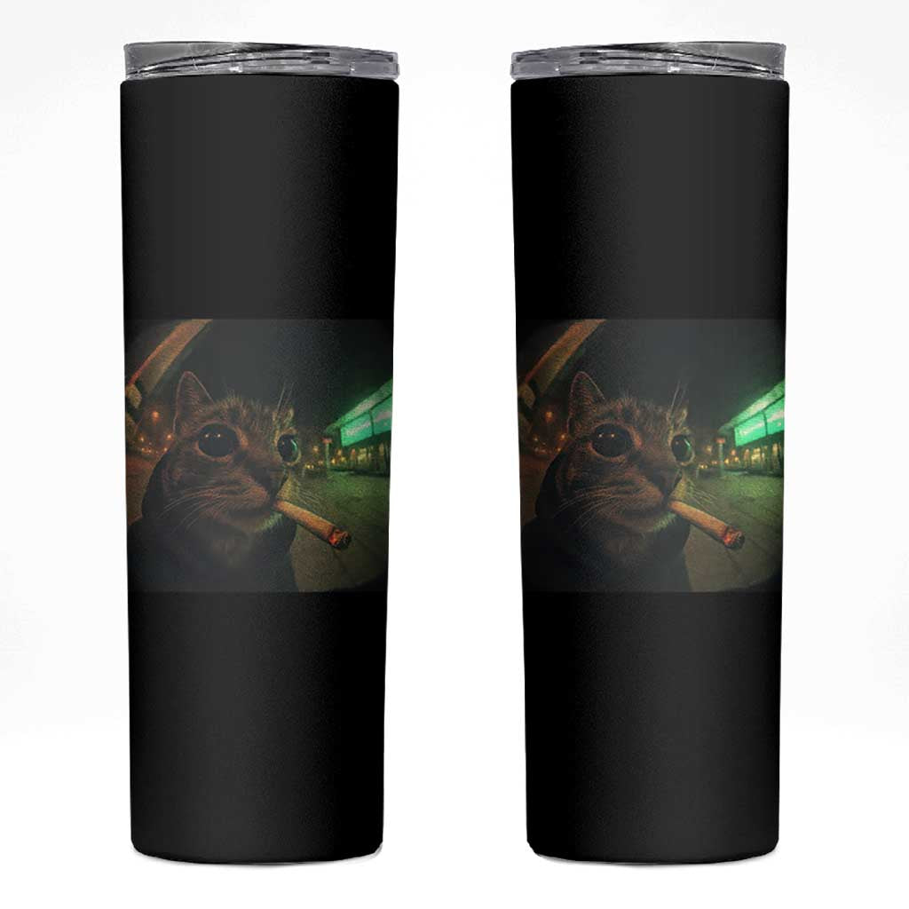 Funny Smoking Cat Skinny Tumbler Retro 90s Grunge Cat Selfie Streetwear Meme - Wonder Print Shop