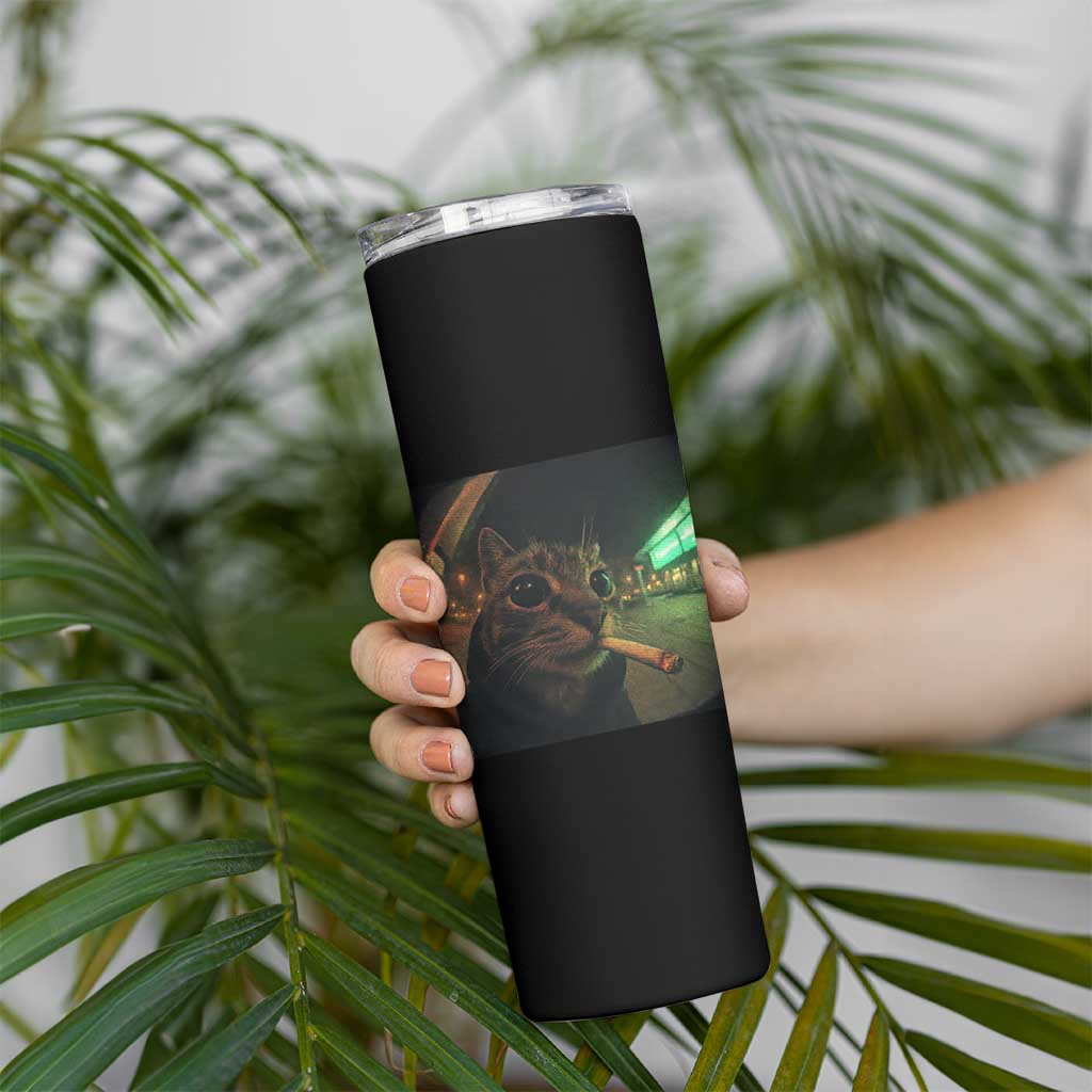 Funny Smoking Cat Skinny Tumbler Retro 90s Grunge Cat Selfie Streetwear Meme - Wonder Print Shop