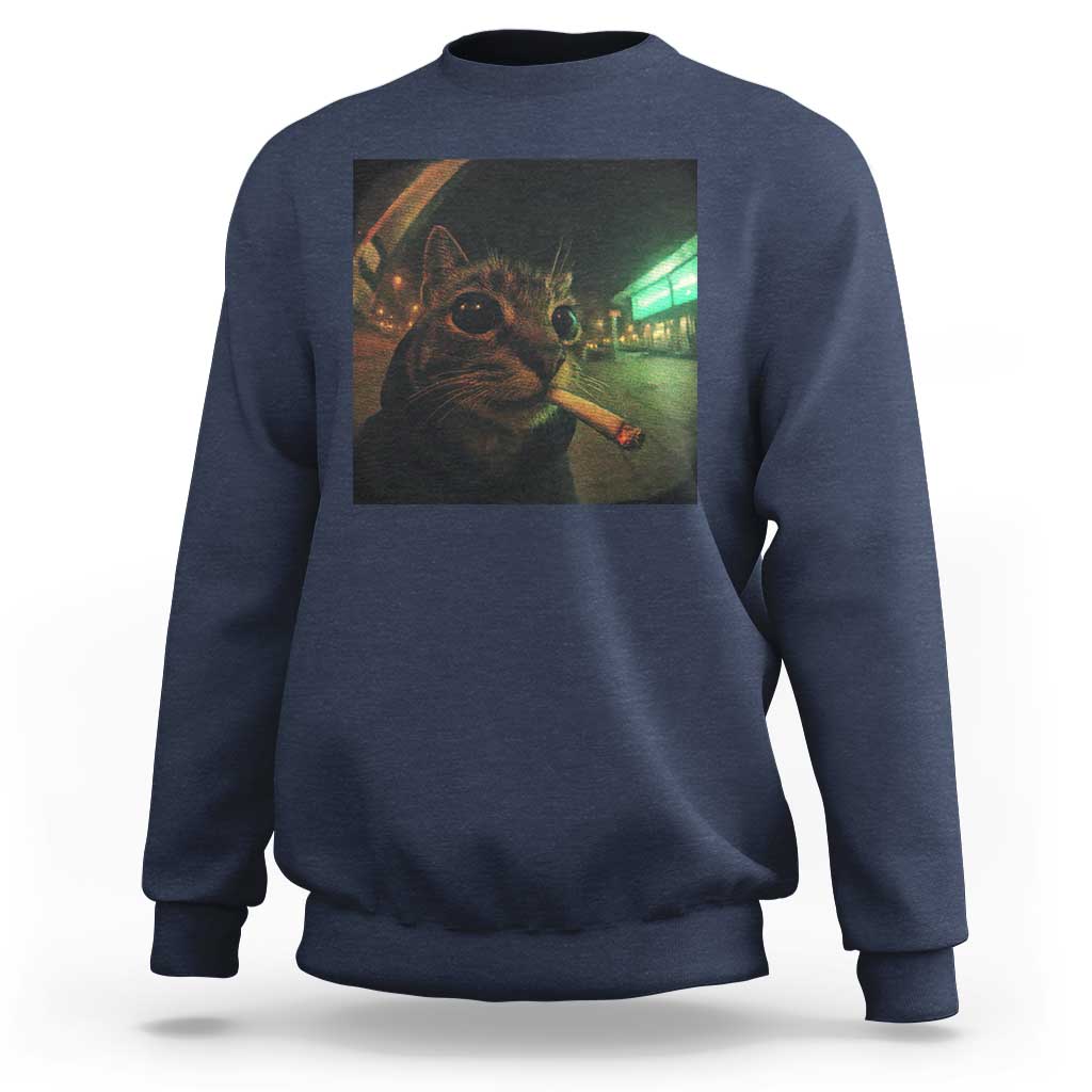 Funny Smoking Cat Sweatshirt Retro 90s Grunge Cat Selfie Streetwear Meme - Wonder Print Shop