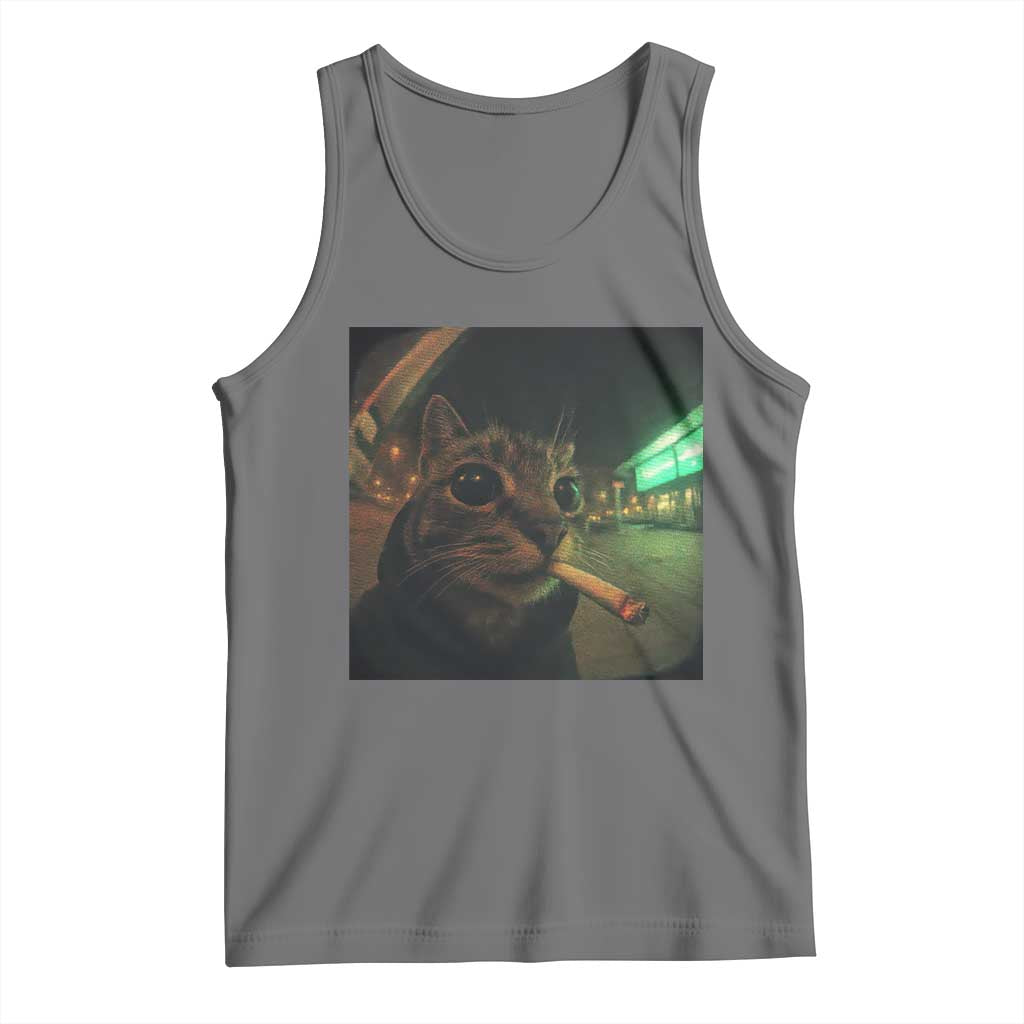 Funny Smoking Cat Tank Top Retro 90s Grunge Cat Selfie Streetwear Meme - Wonder Print Shop