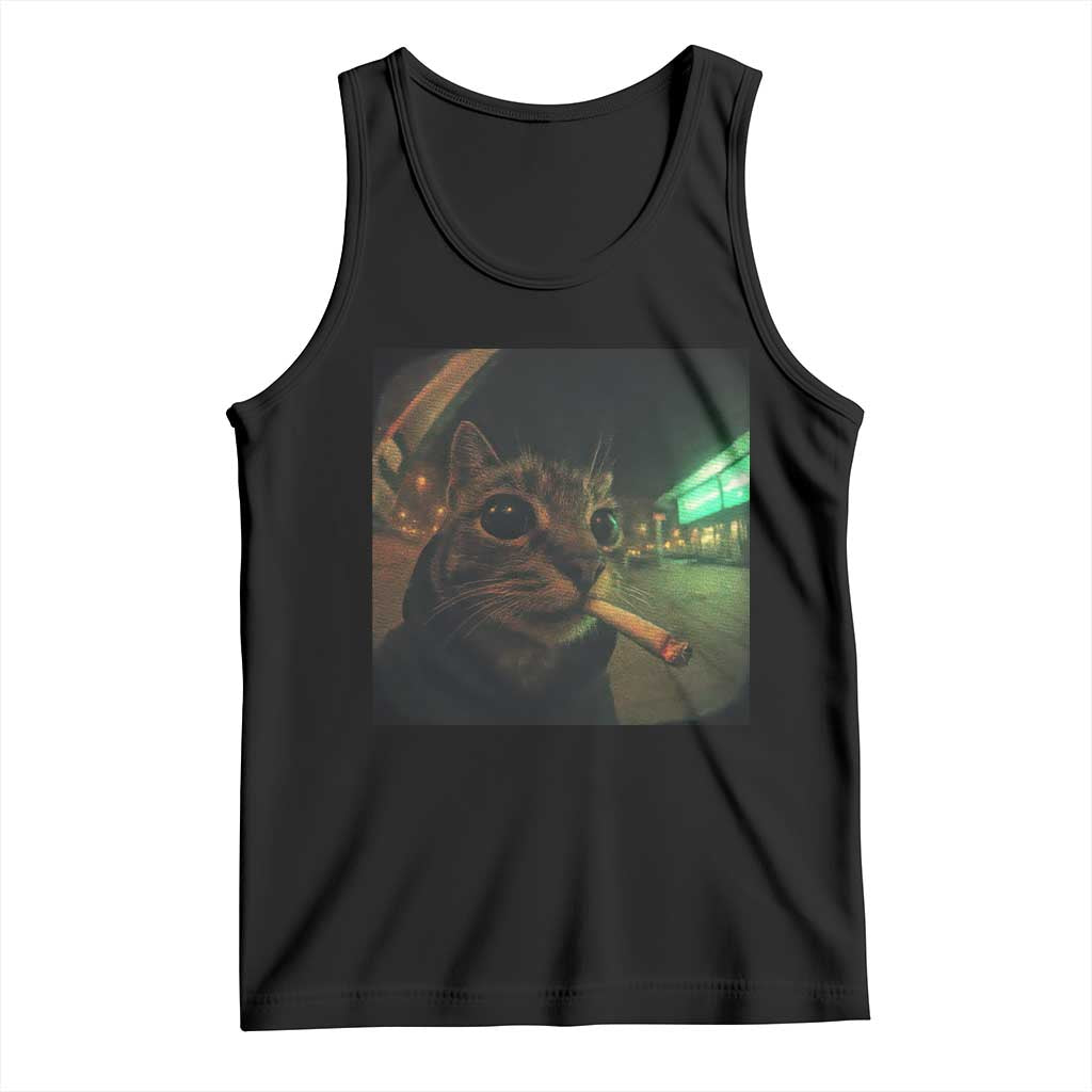 Funny Smoking Cat Tank Top Retro 90s Grunge Cat Selfie Streetwear Meme - Wonder Print Shop